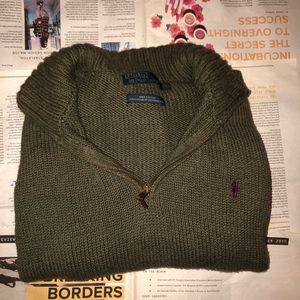 GREEN RALPH LAUREN MEN SWEATER HALF ZIPPER LARGE